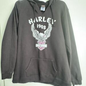 Harley-Davidson Black Pullover Hoodie with Eagle Chest Graphic
